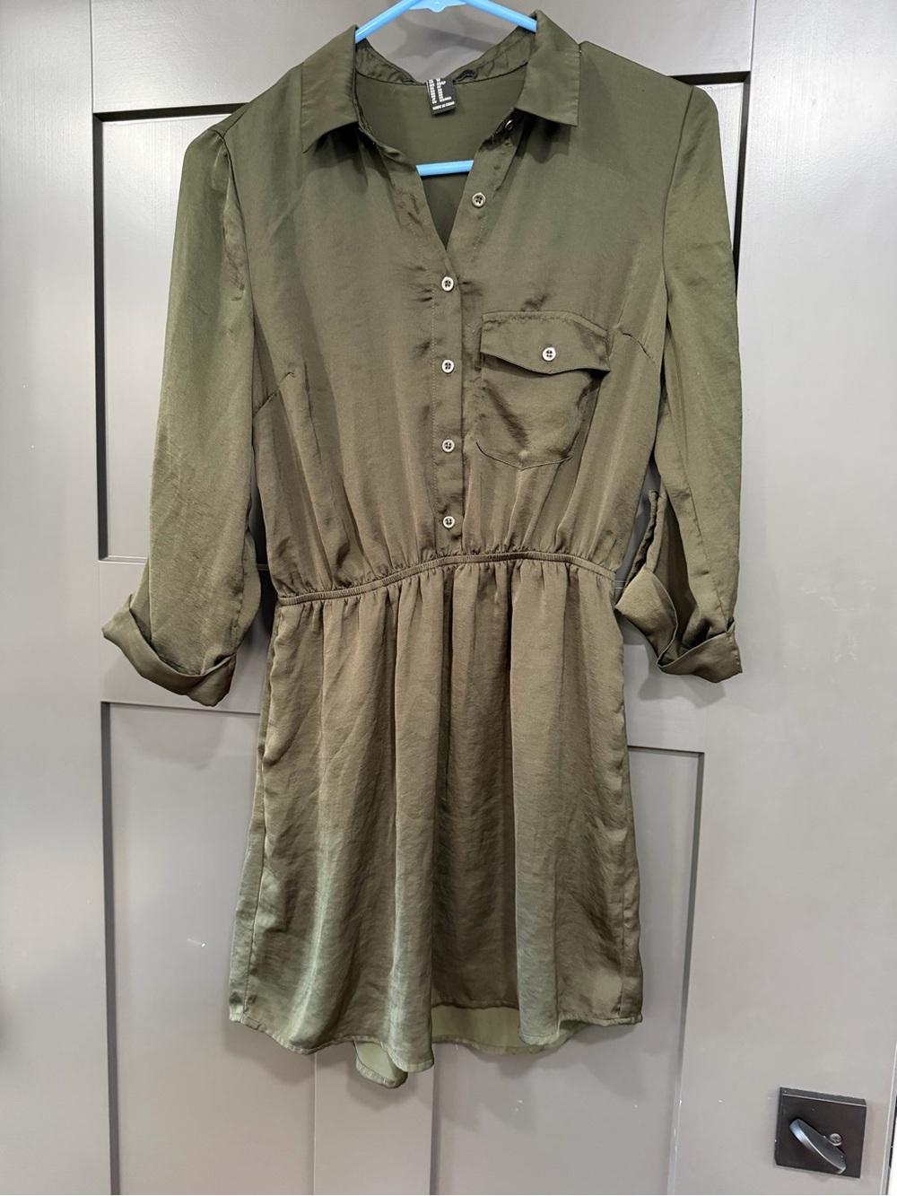 Forever 21 Olive Utility Button-Front Mini Dress